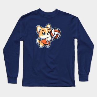 Cute Corgi Volleyball Player Long Sleeve T-Shirt